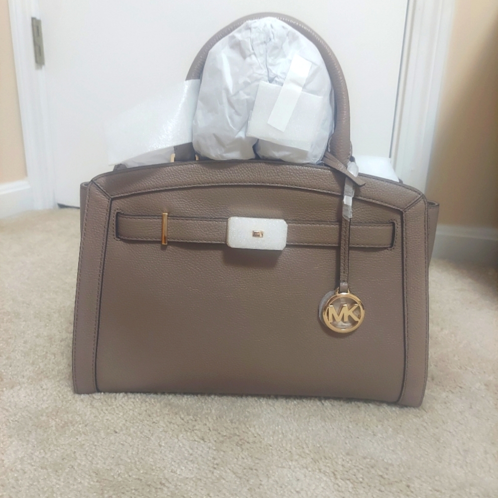 NWT Michael Kors Karson Pebble Leather Brown Tan Satchel Authentic
